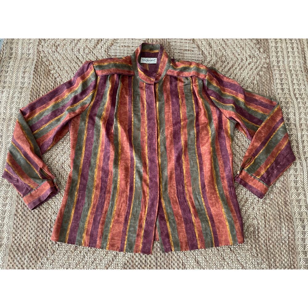 Vintage Helen Fabrikant Tonal Striped Blouse SZ 14